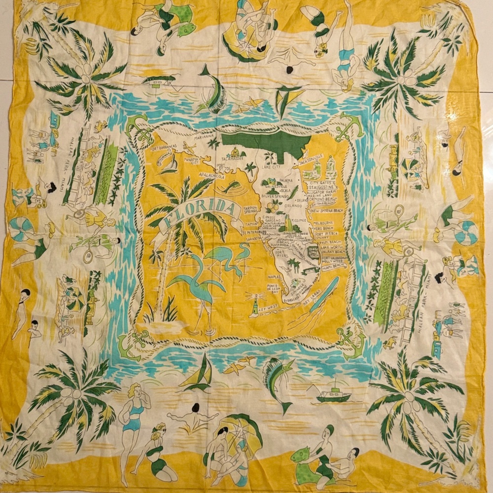 Vintage Silk Florida Print Scarf